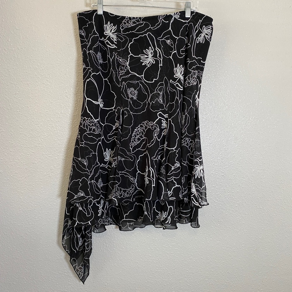 Lane Bryant Dark‎ Feminine Tropical Black Floral Summer Asymmetrical Skirt 14/16